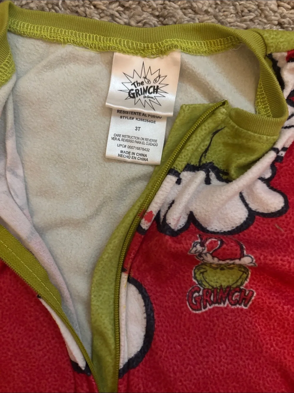The Grinch One-Piece Pajamas size 3T